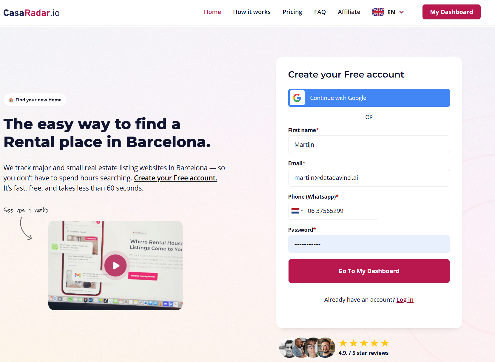 CasaRadar Landing Page